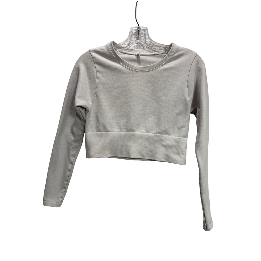 Aerie Crop Top Womens XS Light Gray Long Sleeve Ribbed Athleisure GUC